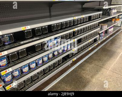 Dallas, Texas USA - May 13th 2022 - Baby formula shleves empty at stores across the nation after large factory shut down and recall issued due to deat Stock Photo