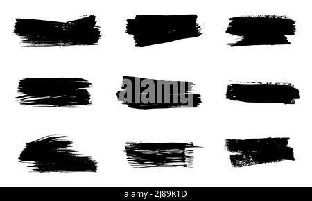 Brush strokes. Set of vector brushes, ink brush stroke. Design elements in grunge style. Long text fields. Collection of grunge texture banners. Rough drawn objects Isolated on white background. Stock Vector