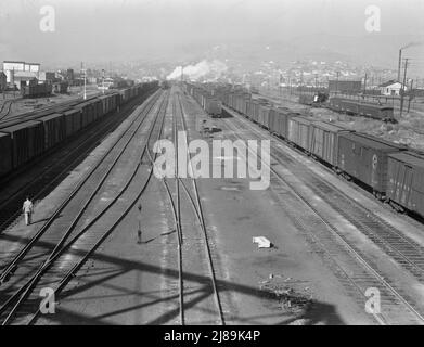 Railroad, outskirts of fast growing town. Klamath Falls, Oregon. Stock Photo