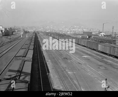 Railroad, outskirts of fast growing town. Klamath Falls, Oregon. Stock Photo