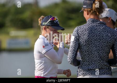 BANG KAPONG THAILAND - May 14:  Manon De Roey of Belgium in tears after winning the Aramco Team Series (individual) at Thai Country Club on May 14, 2022 in Bang Kapong, Thailand (Photo by Orange Pictures) Stock Photo