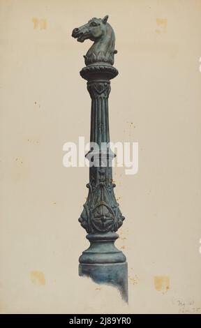 Horse Head Hitching Post, c. 1937. Stock Photo