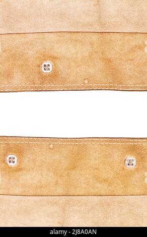 Two pieces of brown leather with a space for text isolated on white background. Stock Photo