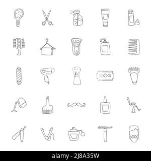 barber shop hand drawn linear doodles Stock Vector