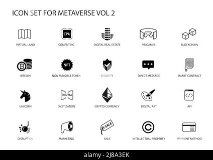 Metaverse vector icon set. Various symbols for the meta verse concept. Stock Vector