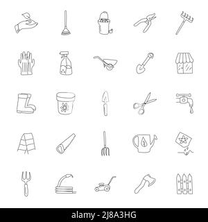garden hand drawn linear doodles Stock Vector