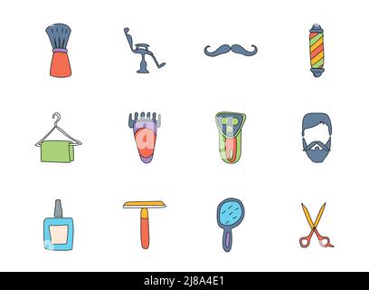 Barber shop hand drawn linear vector icons Stock Vector