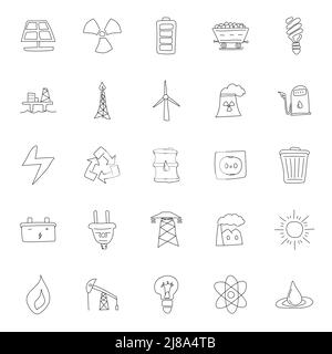 energy hand drawn linear doodles Stock Vector
