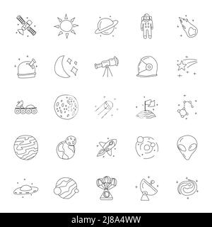 Space hand drawn linear doodles Stock Vector