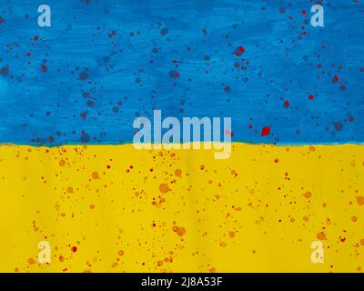 Painted ukrainian national flag no war concept with red dots background blue yellow Stock Photo