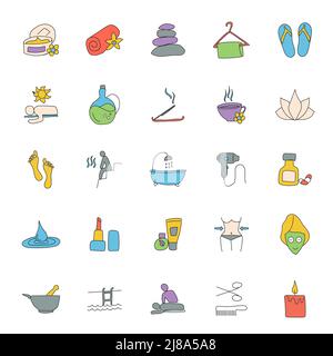 beauty and spa hand drawn linear doodles Stock Vector