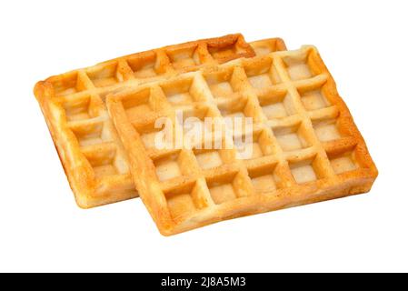 Belgian waffles with chocolate syrup baked tasty isolated on the white background Stock Photo