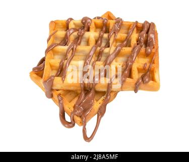 Belgian waffles with chocolate syrup baked tasty isolated on the white background Stock Photo
