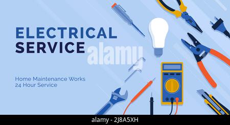 Electrician work tools: professional electrical service concept Stock Vector