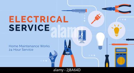 Electrician work tools: professional electrical service concept Stock Vector