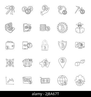 bitcoin hand drawn linear doodles Stock Vector