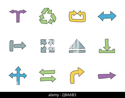 Arrows hand drawn linear vector icons Stock Vector