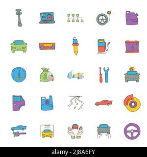 car service hand drawn linear doodles Stock Vector