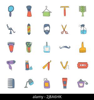 barber shop hand drawn linear doodles Stock Vector