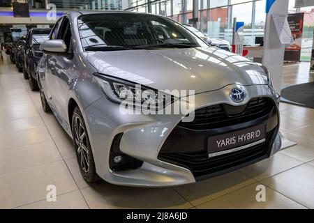 Chwaszczyno, Poland - May 14, 2022: New model of Toyota Yaris Hybrid presented presented in the car showroom Stock Photo