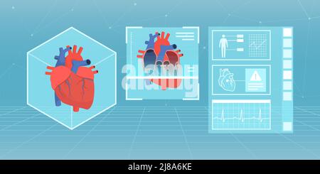 Patient's heart diagnosis and medical records in the metaverse virtual reality, innovative medicine concept Stock Vector
