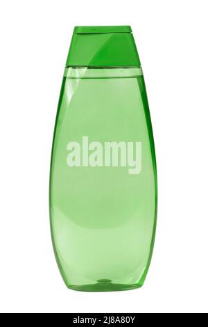 Green bottle shampoo or lotion package plastic container isolated on the white background Stock Photo