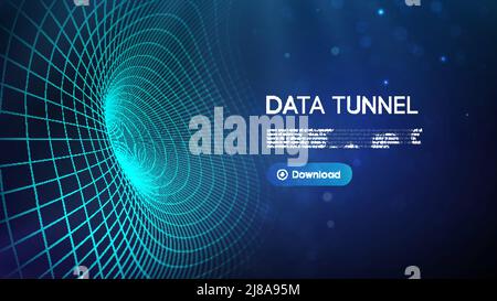 Big data tunnel vector illustration. Abstract digital background. Computer data tunnel technology. Sorting data and network security. Innovation Stock Vector