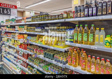 Huelva, Spain - May 10, 2022: Shelf of Sauces and condiments in a supermarket Stock Photo