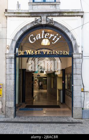 Hasselt, Limburg, Belgium - 04 12 2022 - Decorated entrance door of the De Ware Vrienden luxury gallery Stock Photo