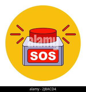 finger presses on the sos button. fire alarm. flat vector illustration. Stock Vector