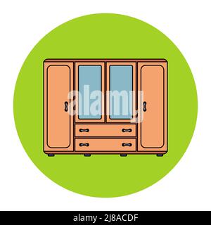 wooden wardrobe in the apartment for storing clothes. flat vector illustration. Stock Vector