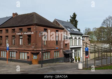 Scherpenheuvel, Flemish Brabant Region, Belgium - 04 11 2022 - Closed cafe in traditional red brick stones Stock Photo