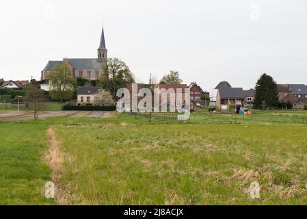 Scherpenheuvel, Flemish Brabant Region, Belgium- 11 04 2022 - View over the farmaland and village Stock Photo