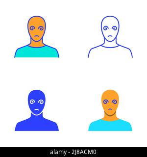 Addicted person icon set in flat and line style. Depressed, frustrated man symbol. Vector illustration. Stock Vector