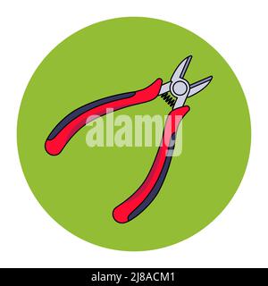 construction red pliers for cutting the cable. flat vector illustration. Stock Vector