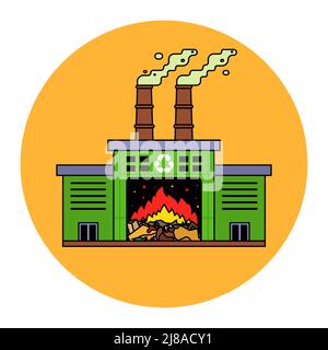 waste incineration plant and emission of harmful substances into the atmosphere. flat vector illustration Stock Vector