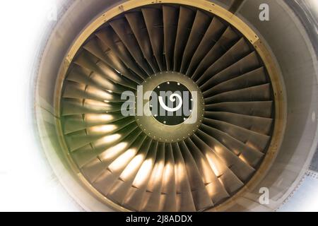 Fan engine and turbine blades of modern civil passenger airplane ...