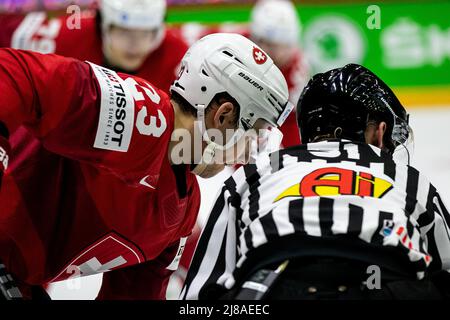 Helsinki, Finland. 14th May, 2022. Team Swiss #23 faceoff © IIHF2022 during World Championship - Switzland vs Italy, Ice Hockey in Helsinki, Finland, May 14 2022 Credit: Independent Photo Agency/Alamy Live News Stock Photo