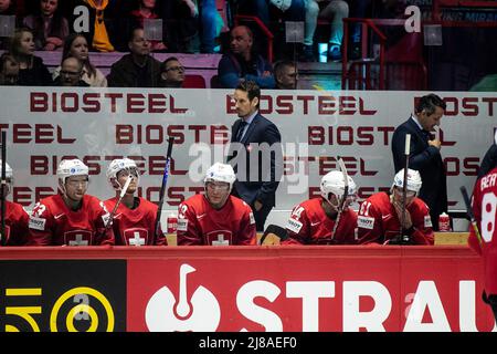 Helsinki, Finland. 14th May, 2022. Team Swiss beanch and coaches © IIHF2022 during World Championship - Switzland vs Italy, Ice Hockey in Helsinki, Finland, May 14 2022 Credit: Independent Photo Agency/Alamy Live News Stock Photo
