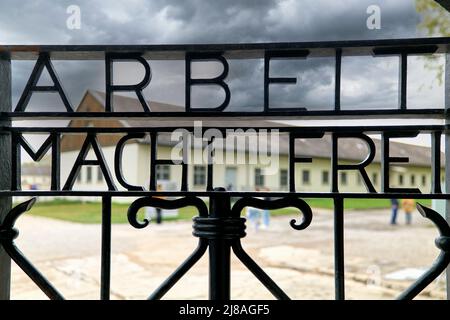 Germany Bavaria Munich Dachau. The entrance gate of the concentration camp Stock Photo