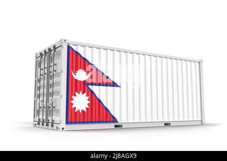 Shipping cargo container textured with Flag of Nepal. Isolated. 3D Rendering Stock Photo