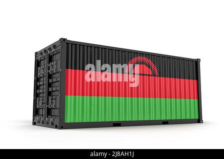 Shipping cargo container textured with Flag of Malawi. Isolated. 3D Rendering Stock Photo