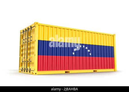 Shipping cargo container textured with Flag of Venezuela. Isolated. 3D Rendering Stock Photo