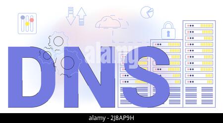 DNS Domain Name System Server Decentralized naming system for computers, devices, services, other resources Digital system analysis of business Server Stock Vector