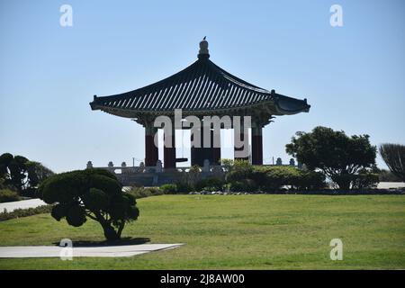 San Pedro, CA. USA 2/28/2022. Korean Friendship Bell.  Donated 1976 by the Republic of Korea to the People of Los Angeles, CA.  The bell weighs 17-ton Stock Photo