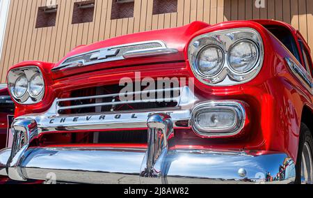 Samara, Russia - May 8, 2022: Front part of Chevrolet Apache 32 Pickup Truck 1961, oldtimer show. Chevrolet brand is a manufacturer of cars in USA Stock Photo