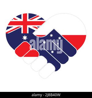 Handshake symbol in the colors of the national flags of Australia and Belarus, forming a heart. The concept of peace, friendship. Stock Vector