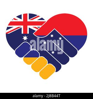 Handshake symbol in the colors of the national flags of Australia and Armenia, forming a heart. Stock Vector