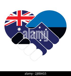 Handshake symbol in the colors of the national flags of Australia and Estonia, forming a heart. The concept of peace, friendship. Stock Vector