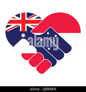 Handshake symbol in the colors of the national flags of Australia and Austria, forming a heart. The concept of peace, friendship. Stock Vector